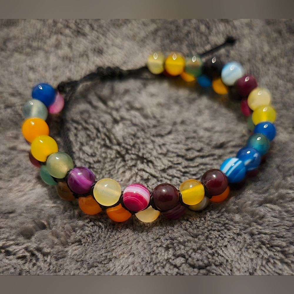 2 Row Multicolored Rainbow Beaded Bracelet - One Size Fully Adjustable